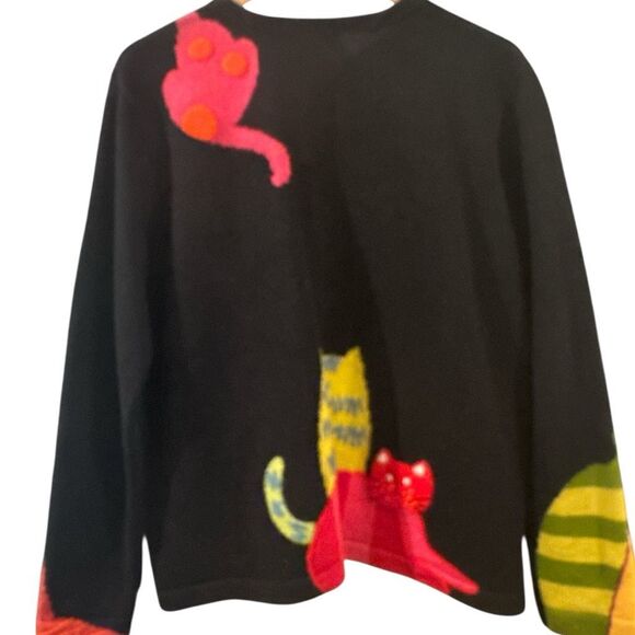 Vintage Susan Bristol Knit Cat Pattern Button Front Cardigan Black Multi XL - Picture 3 of 11